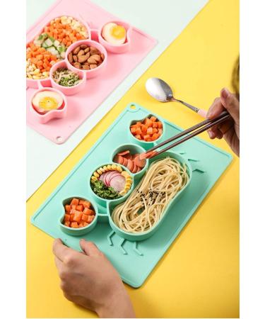 TONWHAR Silicone Divided Toddler Plate - Kids Dinner Plate with Built-in Placemat - Cute Blue Crab Design for Babies and Toddlers - Buy Online on GoSupps.com