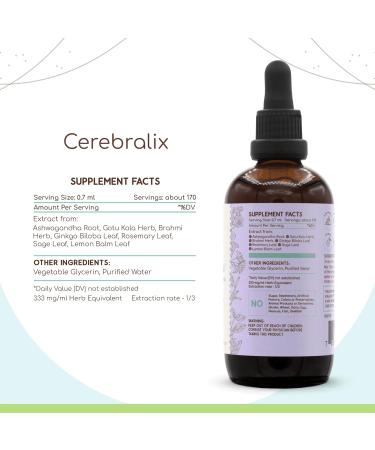 HerbEra Cerebralix B120 Alcohol-Free Extract Tincture: Gotu Kola Herb,Ginkgo Biloba Leaf, Rosemary Leaf, Sage Leaf, Brahmi Herb, Ashwagandha Root, Lemon Balm Leaf. Brain/Memory Formula 4 Fl Oz 4 Fl Oz (Pack of 1) - Buy Online on GoSupps.com