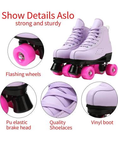 PU Leather High-top Roller Skates - Shiny Purple Flash - Size 38 for Unisex Kids and Adults - Buy Online on GoSupps.com