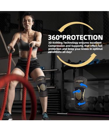Copper Knee Support for Women/Men 2 Pack - Best Knee Brace Compression Sleeve Support for Arthritis Knee Pain Meniscus Tear ACL MCL Joint Pain Relief Running Sports Squats M Copper-Black - Buy Online on GoSupps.com