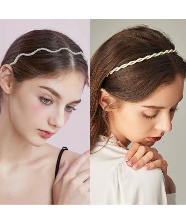 BOYIVI 7 PCS Gold Metal Headbands for Women Girls - Pearl Hairbands with Leaf Decor - Bridal Wedding Hair Accessories - Buy Online on GoSupps.com