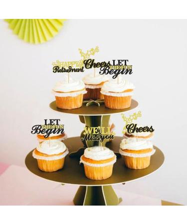 Ercadio 24 Pack Happy Retirement Cupcake Toppers Cheers Retired We'll Miss You LET the Fun Begin Cupake Toppers Picks Retirement Theme Farewell Birthday Party Cake Decorations Black Gold - Buy Online on GoSupps.com