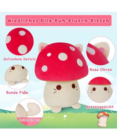 YamePuia Mushroom Cat Plush Toy | Soft Cat Pillow Cute Plush Doll Gift for Kids Perfect for Birthdays & Christmas - Buy Online on GoSupps.com