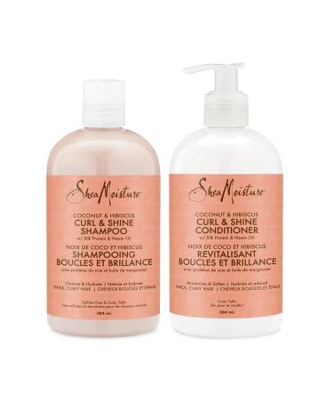 Shea Moisture Coconut & Hibiscus Curl & Shine Gift Set with Shampoo & Conditioner for Thick Curly Hair 384 ml (Pack of 2)
