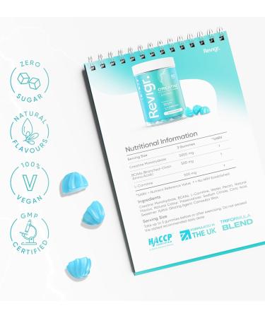 Revigr Max 5000mg 90 Creatine Monohydrate Gummies Added 500mg BCAAs + 500mg L-Carnitine Vegan & Sugar-Free Premium Pre-Workout Gym Supplement (1 Month Supply) (Blue Raspberry) - Buy Online on GoSupps.com