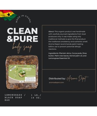 Aroma Depot African Black Soap 1 lb - Scented Lemongrass Handmade with Shea Butter 100% Natural | Ideal for Face & Body Wash - Buy Online on GoSupps.com