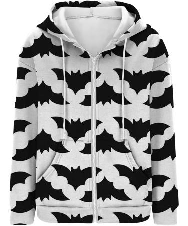 Halloween Costumes Printed Hooded Pull Out Zipper Pocket Jacket plus Size Winter Coat for Women 4x Large White - Buy Online on GoSupps.com