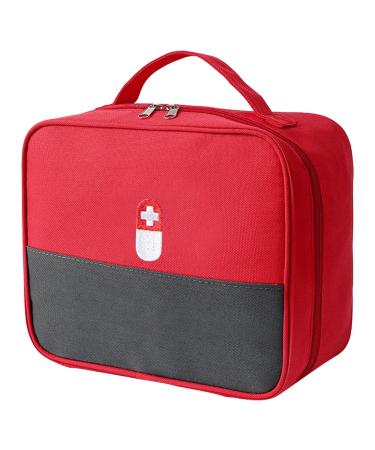 Leonshco Large capacity medication bag travel pharmacy bag waterproof first aid bag emergency care medical bag medication storage for school/travel/camping/at home (red)