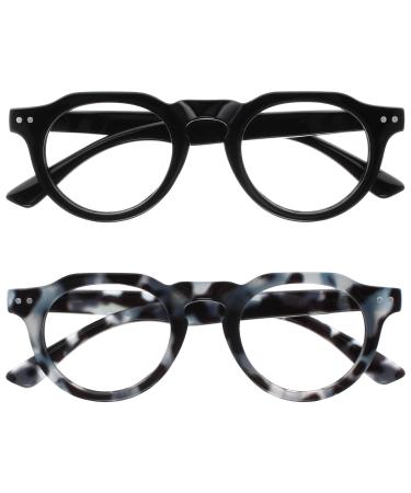 Opulize Rio Reading glasses with blue light filters - flattened out frame - women & men - spring hinges - B53-1 +3.00 Magnification Linzen Black - Glossy blue tortoise