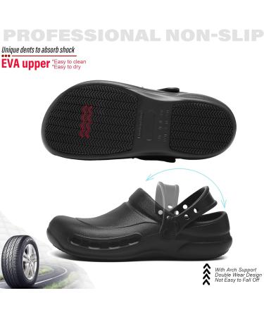 Oil Resistant Chef Shoes Waterproof Clogs with Arch Support - Non Slip Kitchen Hospital Safety Shoes for Men and Women - Black, Size 10 Wide Women/9 Wide Men - Buy Online on GoSupps.com