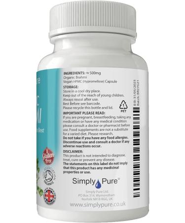 Organic Brahmi Capsules x 90 - 100% Natural, Soil Association Certified, Gluten & GM Free, Vegan - Buy Online on GoSupps.com