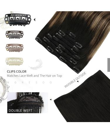 Moresoo Clip-In Extensions | Real Remy Hair Balayage 55 cm | Black to Dark Brown Clip-Ins 7pcs/120g #1B/4/14 - Buy Online on GoSupps.com