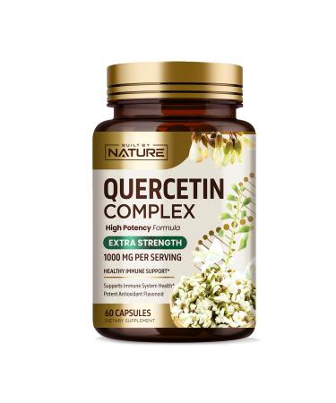 Built by Nature Quercetin 1000mg High Potency Quercetin Dihydrate Antioxidant Flavonoid Immune Respiratory and Allergy Support - Non-GMO Gluten-Free - 60 Veggie Capsules
