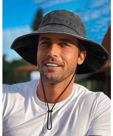 Packable Wide Brim Bucket Sun Hat UPF 50 for Women Men - Black Cowboy Outdoor Safari Boonie Cap - Buy Online on GoSupps.com