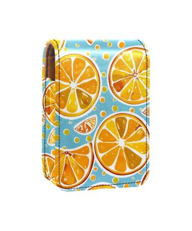 Lipstick Case Leather Lip Gloss Lipstick Organizer with Mirror Mini Lipstick Holder Bag Cartoon Orange Lemon U648f0eglw