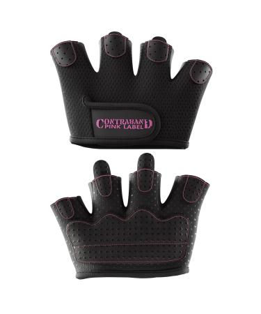 Contraband Pink Label 5537 Womens Micro Weight Lifting Gloves w/Grip-Lock Silicone Padding (Pair) - Minimalist Half Gloves - Apple Watch Friendly Black Medium