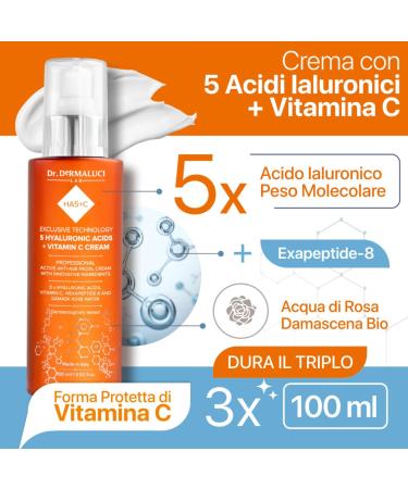 Dr Dermaluci Lab Bio Facial Cream 100ml with 5 Hyaluronic Acids Vitamin C Hexapeptide & Damascus Rose Natural AntiAging Facial Care Moisturizing Firming & Smoothing Made in Italy - Buy Online on GoSupps.com