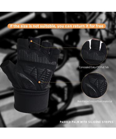 Men's Workout Gloves with Wrist Wrap Support - Full Palm Protection, Silicone Grip - Ideal for Weight Lifting, Cross Training, Pull-ups - Black, Large (7.8-8.2 inches) - Buy Online on GoSupps.com
