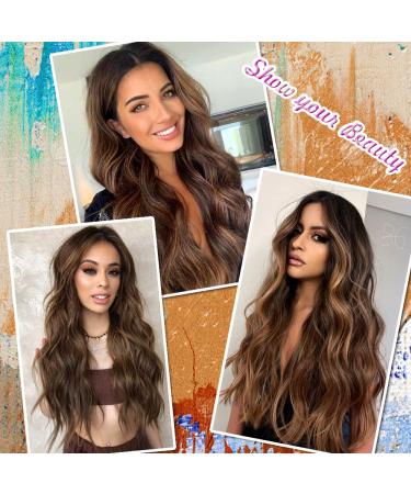 26'' Ombre Brunette Long Wavy Wig - Premium Fiber Natural Hair Replacement for Women - Ideal for Daily Wear, Parties, Cosplay & Halloween - Buy Online on GoSupps.com