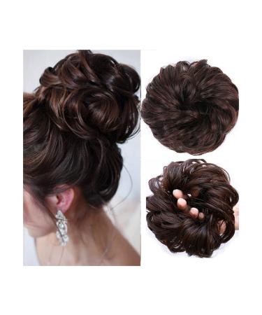 Messy Bun Hair Piece for Women 1PCS Tousled Updo Scrunchie Synthetic Messy Hair Bun Hair Piece Hair Extension Thick Wavy Ponytail Chignon Hairpieces for Women Girls Fake Hair Accessories for Women Dark Brown