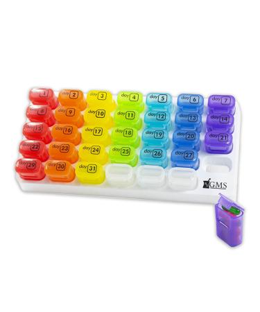 GMS Monthly Pill Organizer - 31 Day Pop Out Pill Pods for Supplements Vitamins & Medications - Ideal for Daily Use & Travel - Rainbow