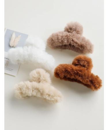 Tinblin 4pcs Faux Fur Hair Clips - 5.5 Inches Large Claw Clips for Thick & Thin Hair - Long Fur Preppy Style for Women & Girls - Buy Online on GoSupps.com