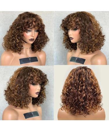 Curly Bob Wig with Bangs - Short Afro Human Hair Wigs for Black Women 12 inch P4/30 - Buy Online on GoSupps.com