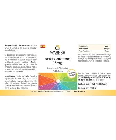 B ta-carot ne 15mg - 250 g lules - 15mg par g lule (correspond 25 000 UI) - Provitamine A - HAUTEMENT DOS - Qualit pharmaceutique allemande | Warnke Vitalstoffe - Buy Online on GoSupps.com