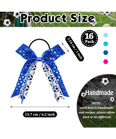 Juexica Soccer Hair Bows 16-Piece Set - Sparkly Accessories for Girls and Women Players - Elastic Scrunchies for Ponytails - Blue - Buy Online on GoSupps.com