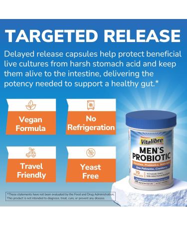 Probiotics for Men 70 Billion CFU 15 Strains Selenium Enzymes Saw Palmetto Cranberry for Digestive Gut Immune Prostate & Urinary Tract Health Shelf Stable 60 Capsules 60 Count (Pack of 1) - Buy Online on GoSupps.com