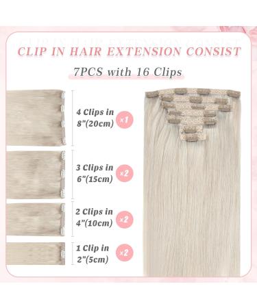 Vlasy Clip in Hair Extensions- 100% Human Hair, Seamless Straight, Natural Grey, 7 Pieces, 16 Inch, 80g - Women's Thick Weft Clip in Extensions - Buy Online on GoSupps.com