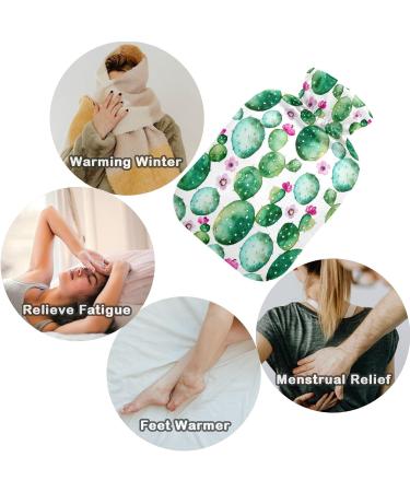 NAANLE 1L Hot Water Bottle with Cactus Flower Cover - Pain Relief & Heat Therapy for Menstrual Cramps - Transparent Water Bottle for Hand/Foot Comfort - Buy Online on GoSupps.com