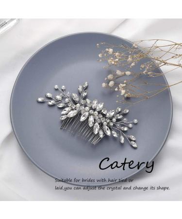 Catery Wedding Hair Comb - Pearl Side Combs with Rhinestones and Crystal Hair Pieces for Bridal Accessories - Silver - Buy Online on GoSupps.com