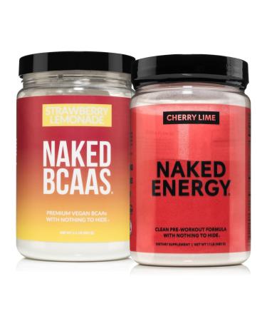NAKED Strawberry Lemonade BCAAs + Cherry Lime Energy 2:1:1 Amino Acids (34 Servings) & Clean Pre Workout (30 Servings) | Strength Endurance & Recovery