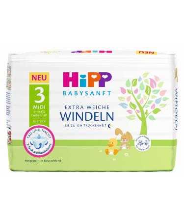 HiPP Babysanft diapers Midi 3 Carry pack of 3 (3 x 1 x 36 pieces) Midi 3 (108 pieces) - Buy Online on GoSupps.com