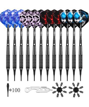 CyeeLife Soft Tip Darts 15/16/18g with 16 Flights+16 Portectors+100 Points+12 Aluminum Shafts with Rubber Rings+Tool,for 4 Beginners Home Set 16 Grams