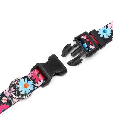 Suredoo Adjustable Dog Collar - Soft Nylon for Small & Medium Dogs | Floral Pink & Blue (M 33-55 cm) - Buy Online on GoSupps.com