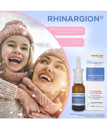 Rhinargion Nasal Spray - Decongestant & Soothing Relief - 20ml - Granions - Minerals Chamomile & Aloe Vera - Safe for 6 Months+ - French Brand - Shop Internationally - Buy Online on GoSupps.com