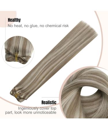 Buy FSHINE Blonde Clip-In Hair Extensions - 120g 7pcs Ash Brown & Platinum Blonde Highlights Seamless PU 45cm #8P60 - International Shipping Available - Buy Online on GoSupps.com