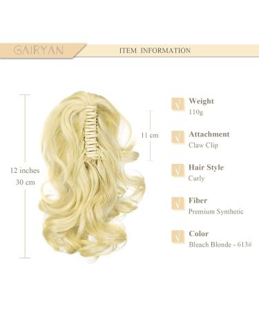 Gairyan 30cm Bleached Blonde Curly Ponytail Hair Extensions | Claw Clip Synthetic Wavy Braid for Women - Buy Online on GoSupps.com