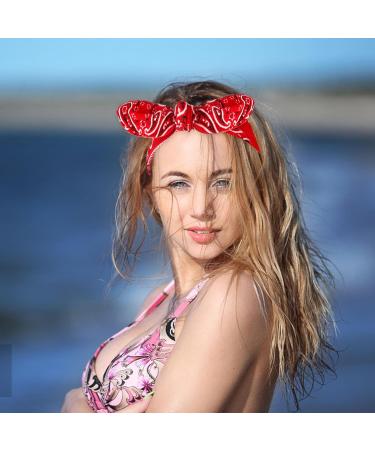 Prasacco 2 Pieces Bandana Headband for Women and Girls Knot Retro Print Headbands Elastic Headband Adjustable Headwrap Rabbit Ear Hairband Hair Accessories for Girls and Women (Red White) White/Red - Buy Online on GoSupps.com