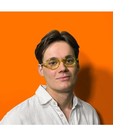 LONDON MOLE Transparent Yellow Reading Glasses 3.0x | Stylish Round Cool Readers with Spring Hinges - Buy Online on GoSupps.com