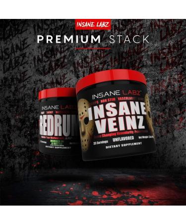 Insane Labz Insane Veinz Non Stimulant NO Enhancing Powder, Nitric Oxide Booster, Loaded with Agmatine Sulfate and Betaine Anhydrous, Increase Vascularity, 35 Srvgs Unflavored - Buy Online on GoSupps.com