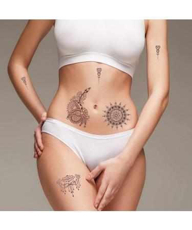Brown Henna Temporary Tattoo Sticker Set - Exquisite Lace Designs for Women | Waterproof Fake Tattoos for Wedding, Festivals - 8 Sheets - Buy Online on GoSupps.com