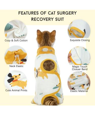 Dertrun Cat Surgery Soft Romper - Anti-Lick Abdominal Wound Suit for Male & Female Kittens - Post-Surgery Collar Cone Replacement - Yellow - Buy Online on GoSupps.com