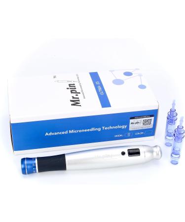 Original Derma Pen Mr.Pin S5 - Wireless with 20 pcs Replacement Cartridges Different Sizes - For Skin and Hair Care Silver - Buy Online on GoSupps.com