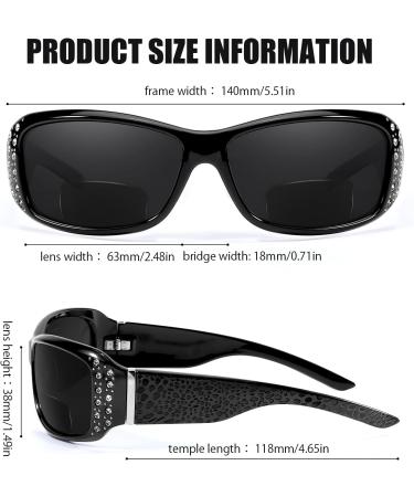 Bifocal Reading Sunglasses for Women - UV400 Protection Wrap Readers with Rhinestones - IF8166 Black 2.0x - Buy Online on GoSupps.com