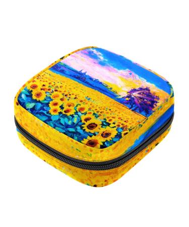 Sunflowers oil painting women bands storage bag portable period pocket for women teen girls girls menstrual cup bag