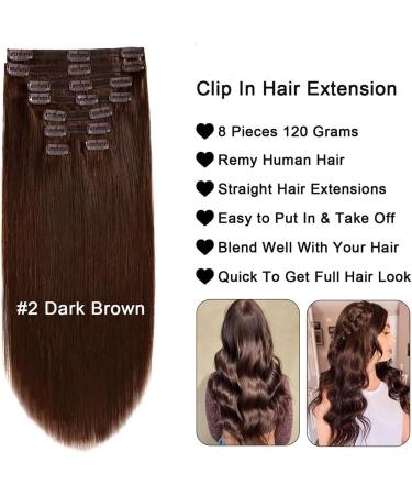 Hair Extensions Dark Brown Clip in Hair Extensions Real Human Hair 100% Remy Human Hair Clip in Extensions Straight Double Weft for Full Head #2 Brown Natural Human Hair(18inches 240g) 18inches 240g - Buy Online on GoSupps.com