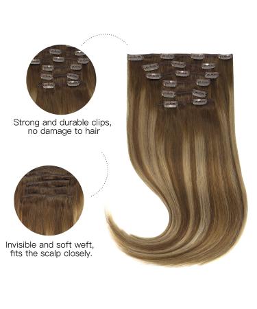 Hotbanana Clip-in Hair Extensions | Real Remy Hair Balayage Chocolate Brown to Caramel Blonde | 40cm 120g - 7 Piece Set - Buy Online on GoSupps.com